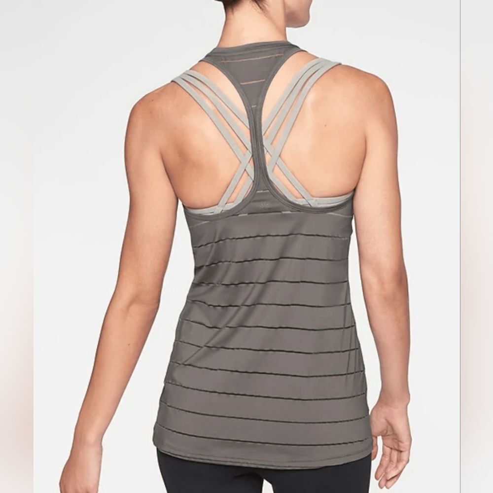 Athleta Gray Stripe Mesh High Neck Chi Racerback Tank Size Small